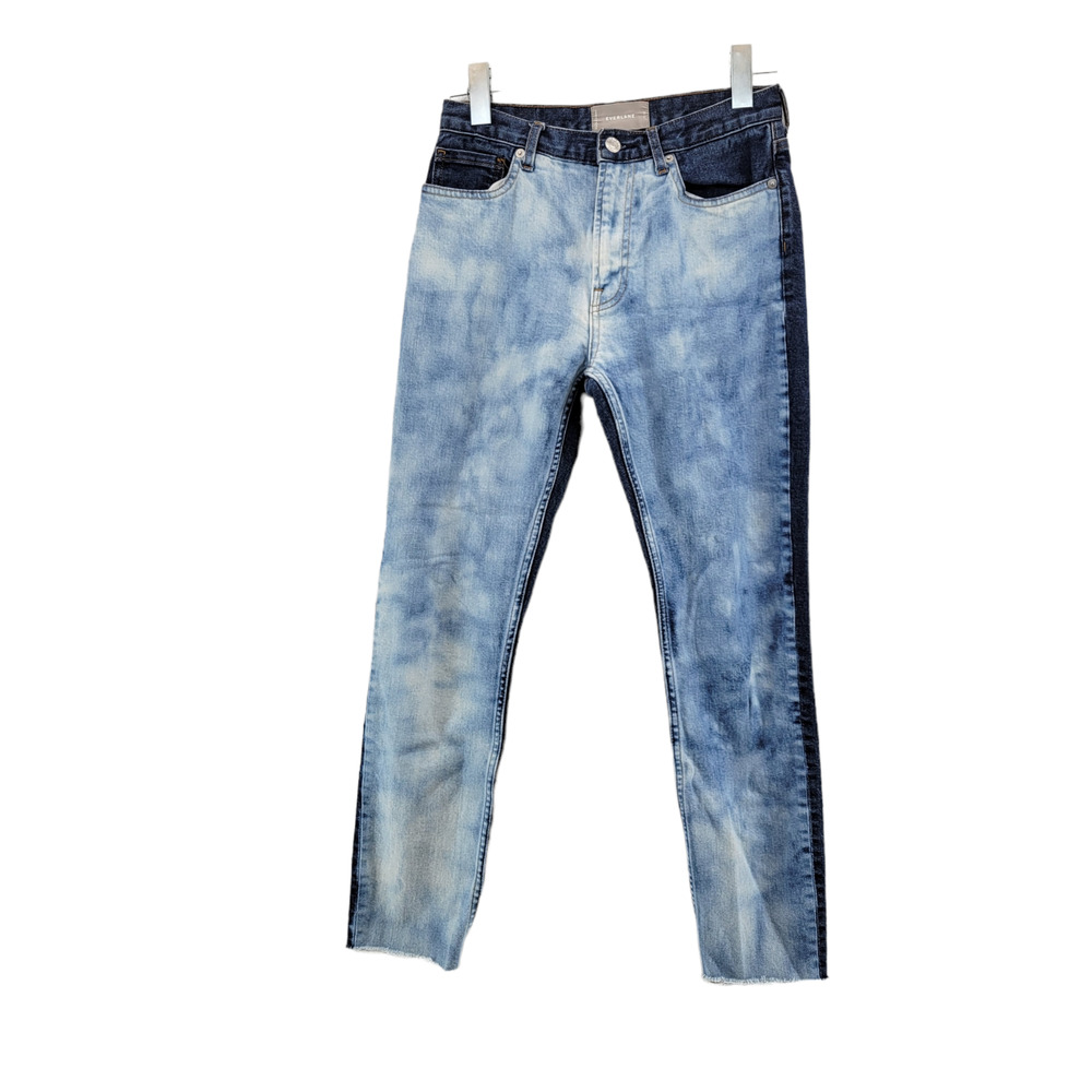 Everlane Women's Denim Jeans Two-Tone High-Rise Skinny Distressed Hem Size 27